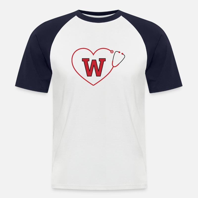 Buchstabe w Stethoskop - Männer Baseball-T-Shirt - Weiß/Navy