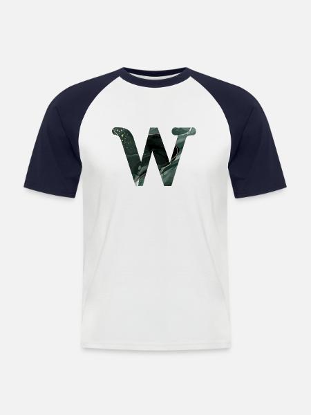 Letter w Marbled Green - Men's Baseball T-Shirt - white/navy
