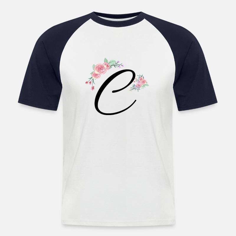 Buchstabe c Blumen - Männer Baseball-T-Shirt - Weiß/Navy