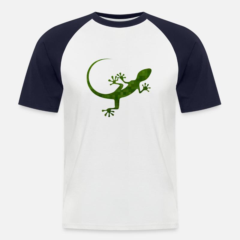 grüne Eidechse - Männer Baseball-T-Shirt - Weiß/Navy