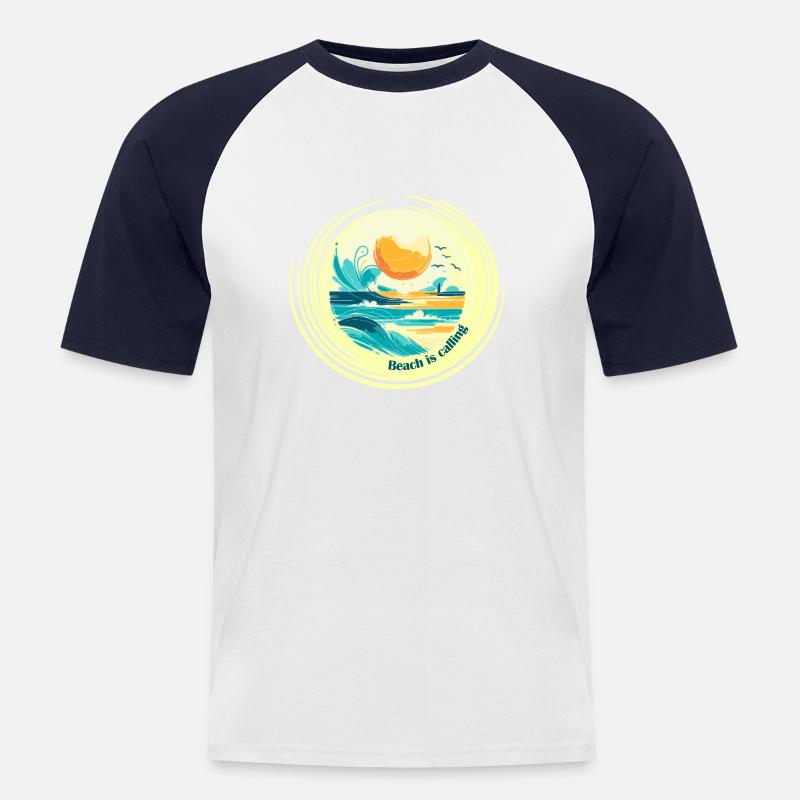 Beach is Calling - Männer Baseball-T-Shirt - Weiß/Navy