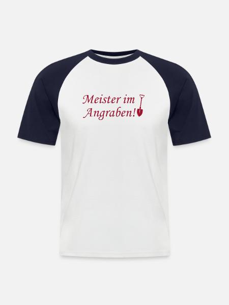 Meister im Angraben - Männer Baseball-T-Shirt - Weiß/Navy