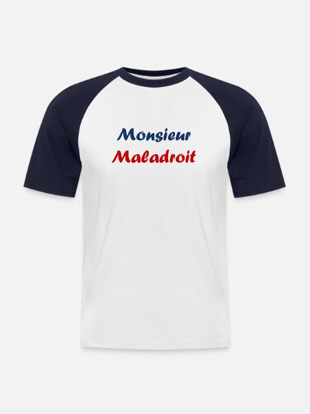 monsieur maladroit - T-shirt baseball manches courtes Homme - blanc/marine