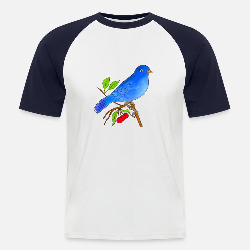 Blauer Vogel - Männer Baseball-T-Shirt - Weiß/Navy