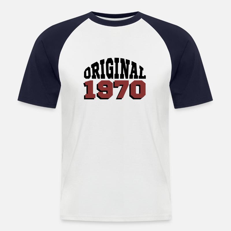 Original 1970 - Kortermet baseball skjorte for menn - hvit/marine