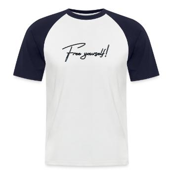 FREEYOURSELF! - Männer Baseball-T-Shirt - Weiß/Navy - Vorne - Nik (191cm)