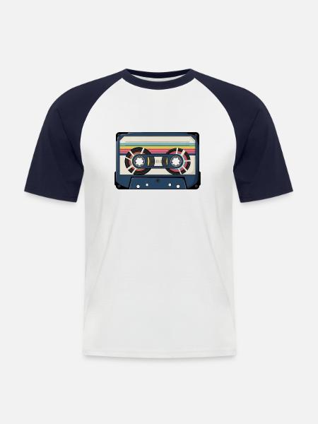 Retro Kassette Aufkleber - Männer Baseball-T-Shirt - Weiß/Navy