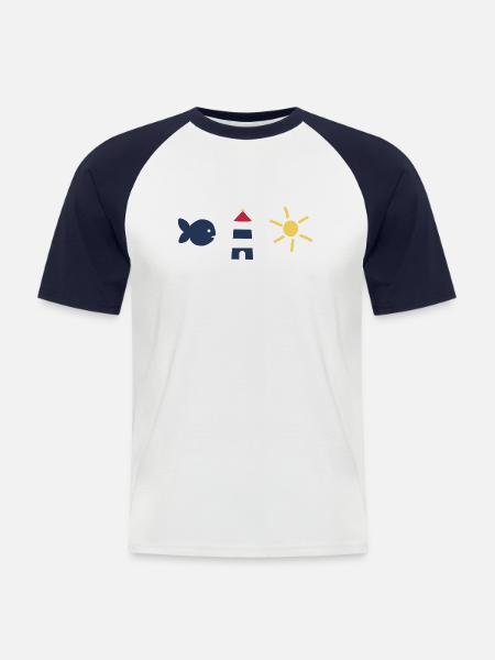 Maritime Fish Sun Lighthouse - Men's Baseball T-Shirt - white/navy