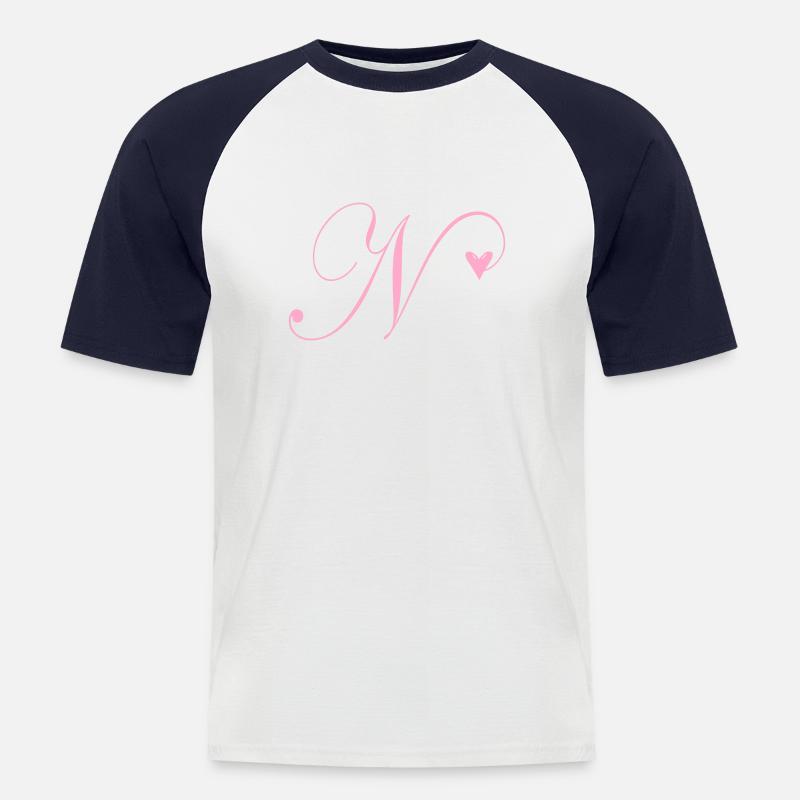 Monogramm N Herz Ranke - Männer Baseball-T-Shirt - Weiß/Navy