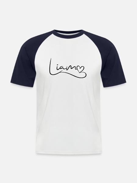 Liam Name Vorname Herzdekor - Männer Baseball-T-Shirt - Weiß/Navy