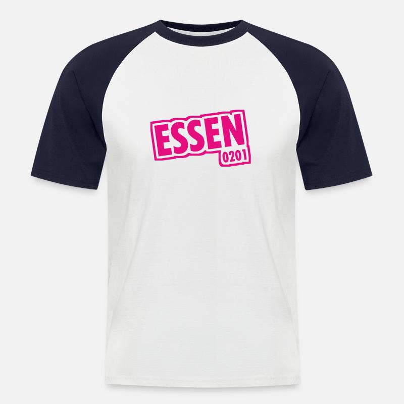 Essen - 0201 - Vorwahl - Slogan - Männer Baseball-T-Shirt - Weiß/Navy