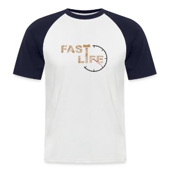 VIE RAPIDE - T-shirt baseball manches courtes Homme - blanc/marine - Devant - Nik (191cm)