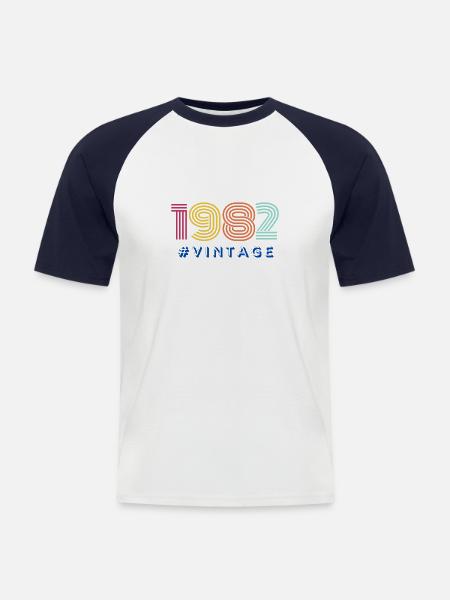 Année 1982 - T-shirt baseball manches courtes Homme - blanc/marine
