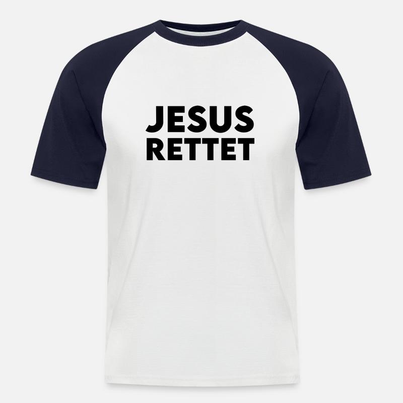 jesus rettet - Männer Baseball-T-Shirt - Weiß/Navy