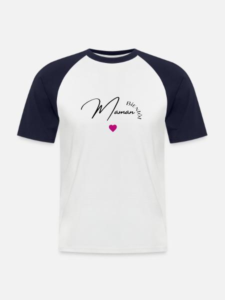 Bientôt maman - T-shirt baseball manches courtes Homme - blanc/marine
