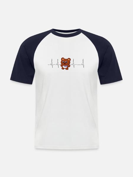Teddybär Herzschlag - Männer Baseball-T-Shirt - Weiß/Navy