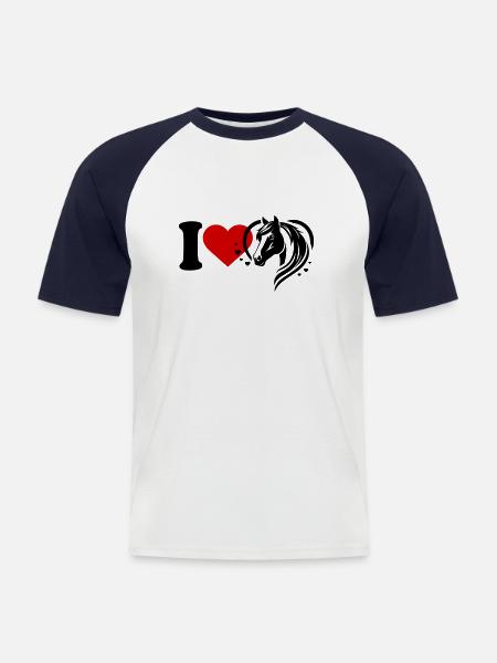 I love horses - Men's Baseball T-Shirt - white/navy