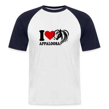 J’adore le cheval Appaloosa - T-shirt baseball manches courtes Homme - blanc/marine - Devant - Nik (191cm)