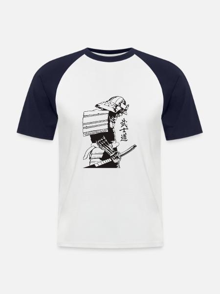 Samurai Warrior Washed, Retro - Men's Baseball T-Shirt - white/navy