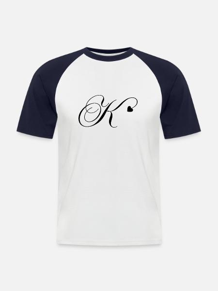 Letter k heart calligraphy - Men's Baseball T-Shirt - white/navy