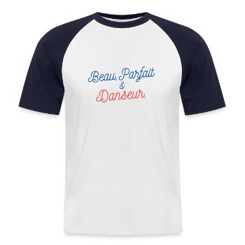 tee shirt Homme Beau Parfait et danseur - T-shirt baseball manches courtes Homme - blanc/marine - Devant - Nik (191cm)