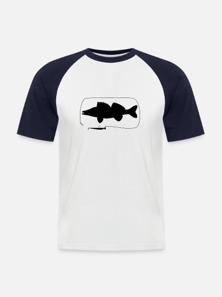 zander mit Gummifisch - Männer Baseball-T-Shirt - Weiß/Navy
