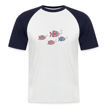 Poisson Cichlide Eau Mer Graffiti Dessin - T-shirt baseball manches courtes Homme - blanc/marine - Devant - Nik (191cm)