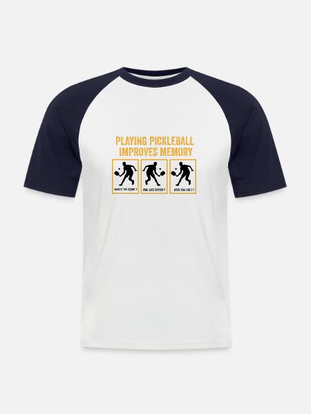 Playing pickleball improves memory - Men's Baseball T-Shirt - white/navy