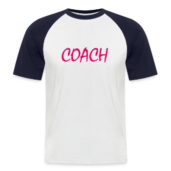 COACH - Männer Baseball-T-Shirt - Weiß/Navy - Vorne - Nik (191cm)