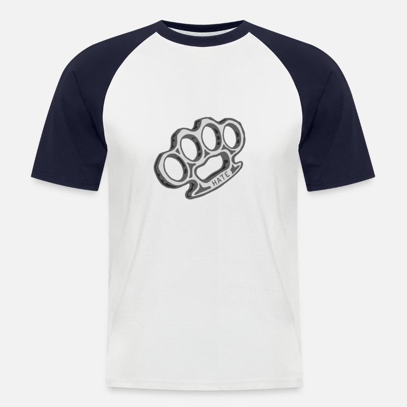 schlagring waffe hate hass - Männer Baseball-T-Shirt - Weiß/Navy