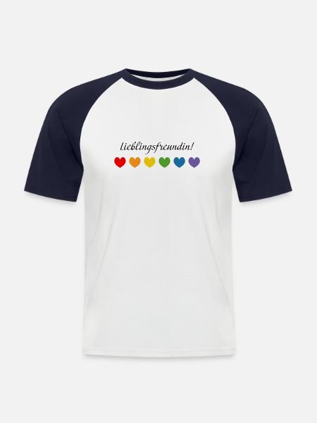 Regenbogenherzchen Lieblingsfreundin - Männer Baseball-T-Shirt - Weiß/Navy