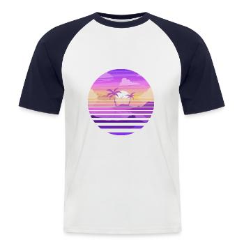 Sonnenuntergang auf der paradiesischen Insel - Männer Baseball-T-Shirt - Weiß/Navy - Vorne - Nik (191cm)