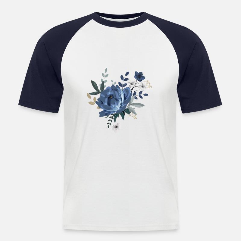 Blaue Blumen - Männer Baseball-T-Shirt - Weiß/Navy