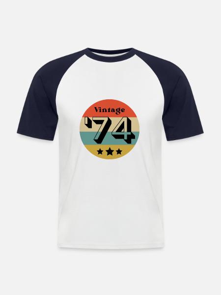 årgang 1974 - Kortærmet herre-baseballshirt - hvid/marineblå