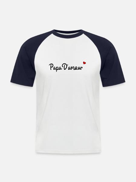 Papa d'amour - T-shirt baseball manches courtes Homme - blanc/marine