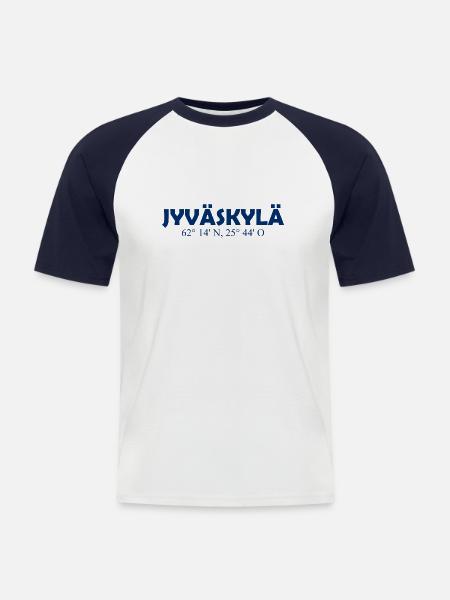 Jyväskylä - Finlande - Coordonnées - Longitude - T-shirt baseball manches courtes Homme - blanc/marine