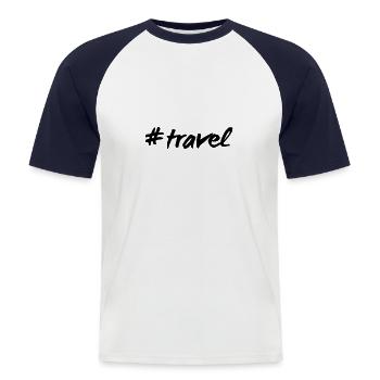 #travel - Männer Baseball-T-Shirt - Weiß/Navy - Vorne - Nik (191cm)