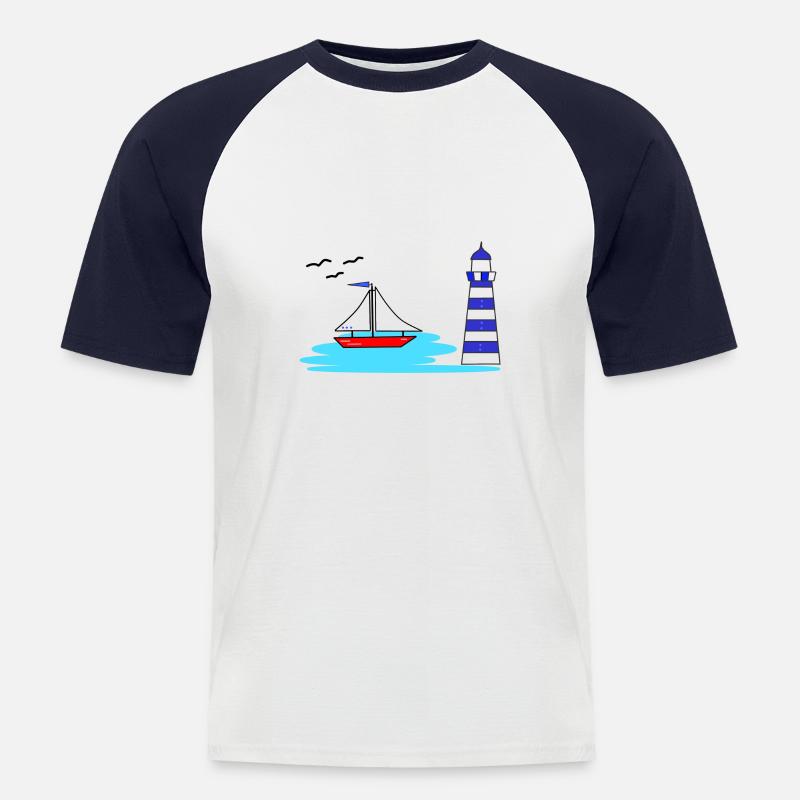 Leuchtturm boot - Männer Baseball-T-Shirt - Weiß/Navy