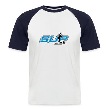 contour de course sup 2farbig noir - T-shirt baseball manches courtes Homme - blanc/marine - Devant - Nik (191cm)