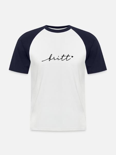 Britt Cursive Name - Men's Baseball T-Shirt - white/navy