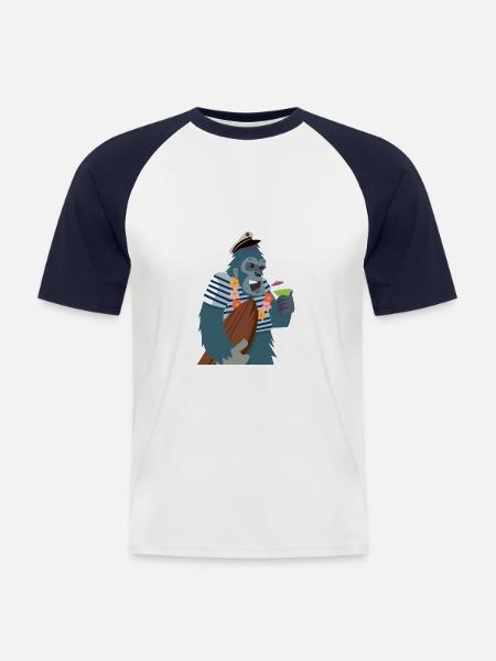 Yeti marin surfeur - T-shirt baseball manches courtes Homme - blanc/marine