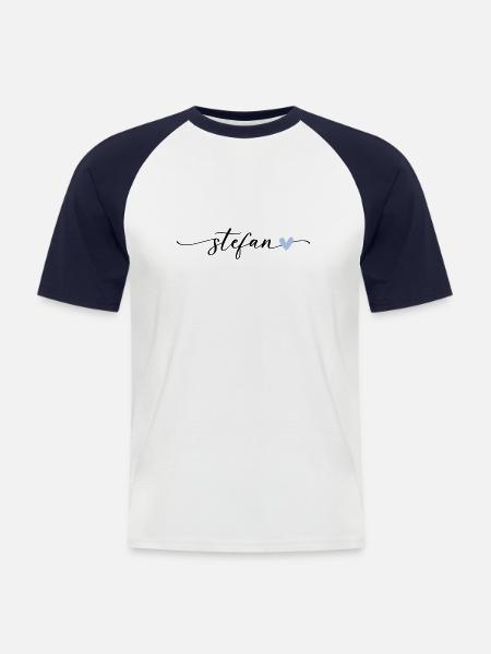Stefan Name Calligraphy Font - Men's Baseball T-Shirt - white/navy