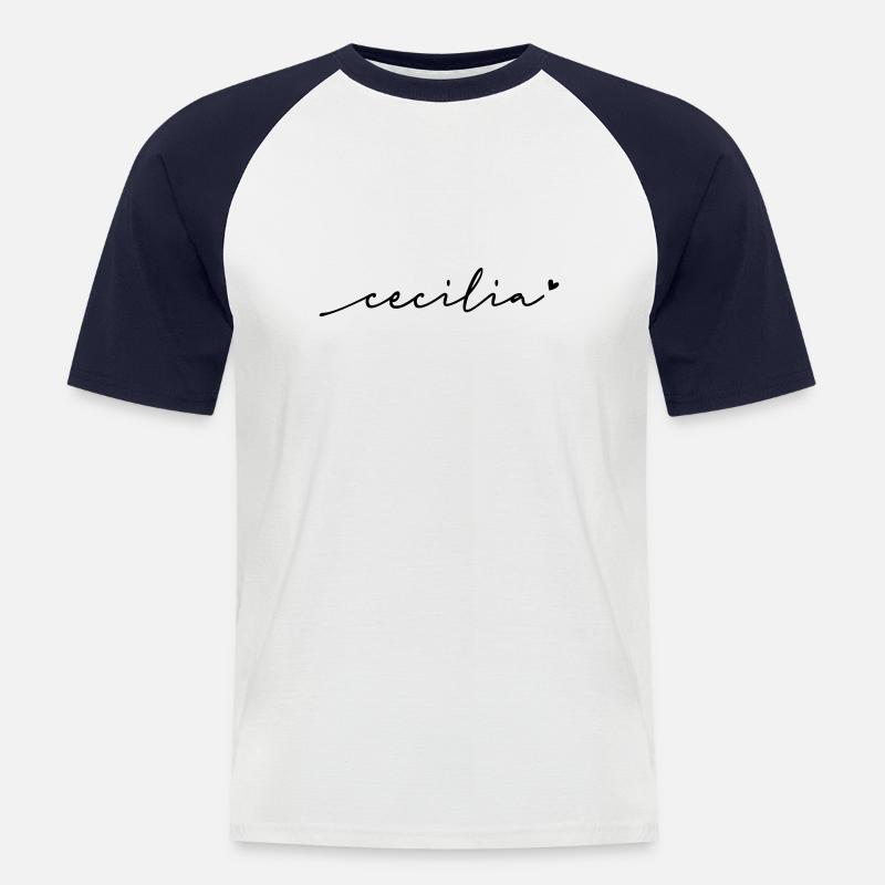Nom cursif de Cecilia - T-shirt baseball manches courtes Homme - blanc/marine