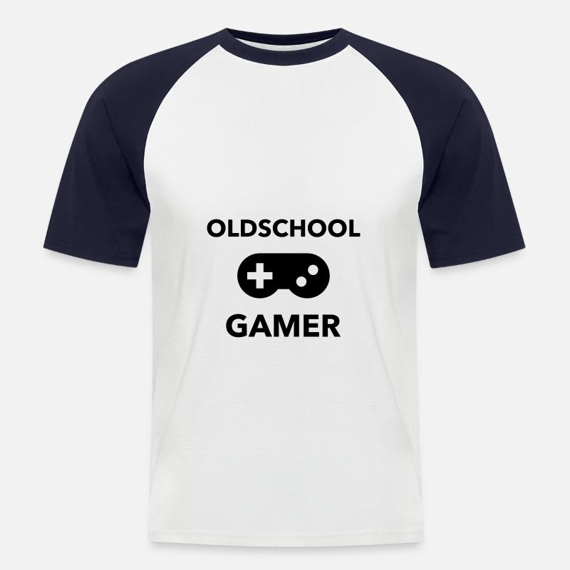 gaming konsole controller gamer oldschool - Männer Baseball-T-Shirt - Weiß/Navy
