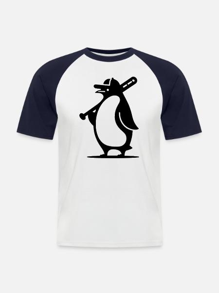 Penguin Baseball Player Silhouette - Men's Baseball T-Shirt - white/navy