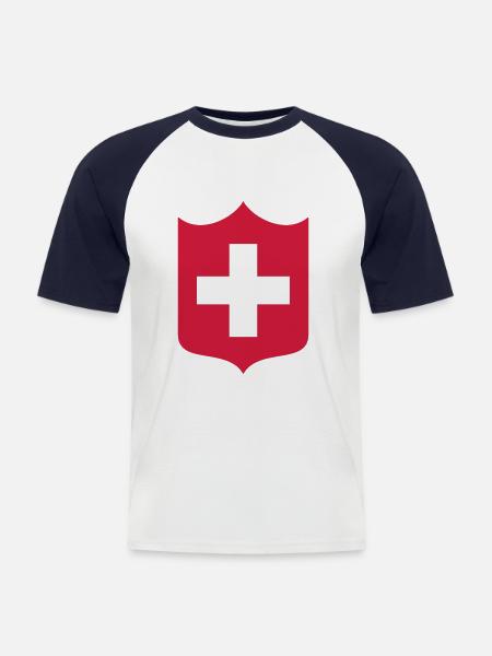 Zwitserland - Mannen baseballshirt korte mouw - wit/navy