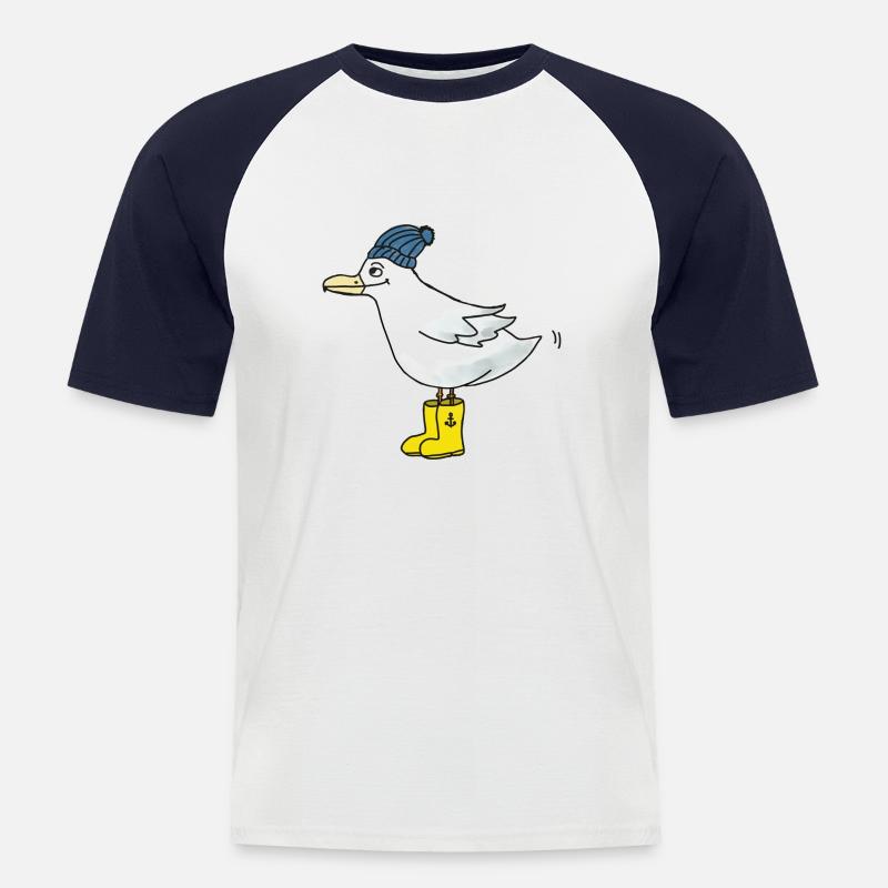 Möwe mit Gummistiefeln - Männer Baseball-T-Shirt - Weiß/Navy