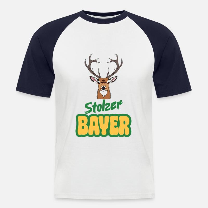 Hirsch - Stolzer Bayer - Männer Baseball-T-Shirt - Weiß/Navy