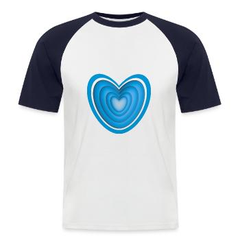 Großes Herz in blau mit Herz in Herz. - Männer Baseball-T-Shirt - Weiß/Navy - Vorne - Nik (191cm)