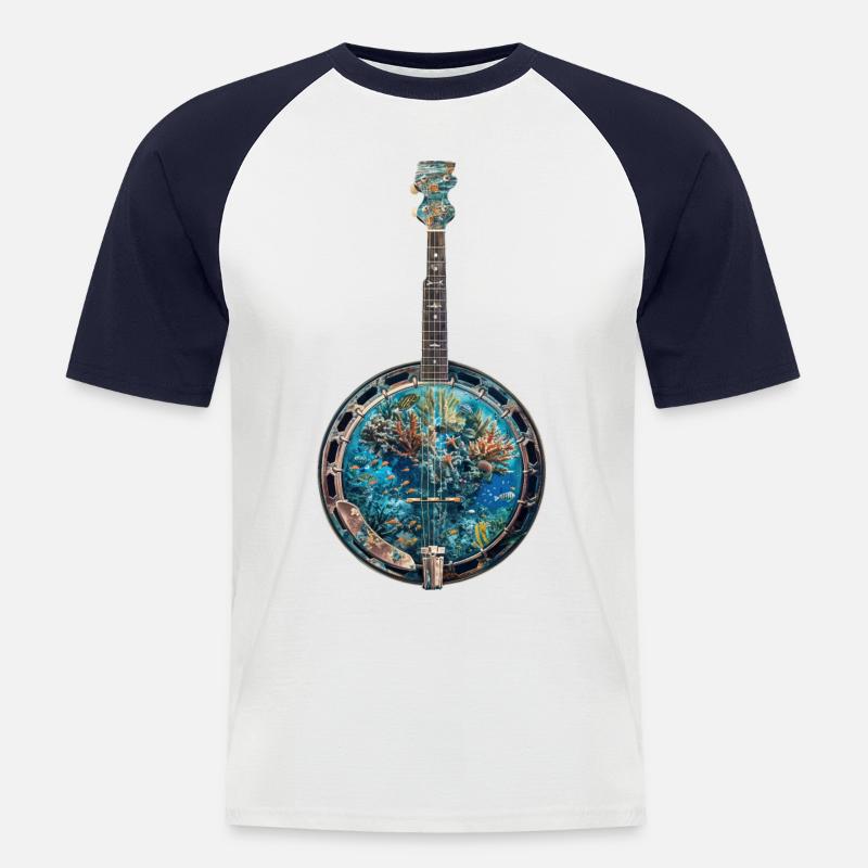 Fisch Banjo - Männer Baseball-T-Shirt - Weiß/Navy